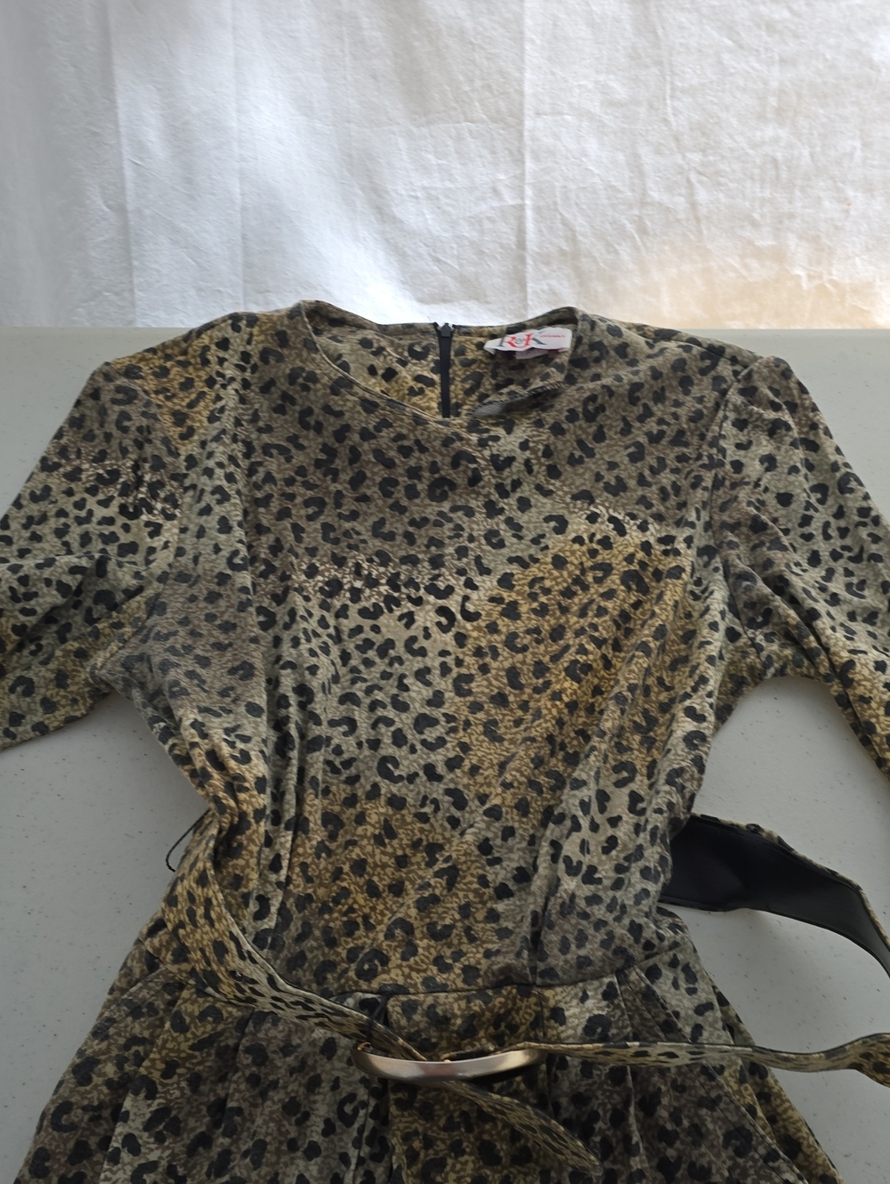 R&K Gold and Black Leopard Print Long Sleeve Dress